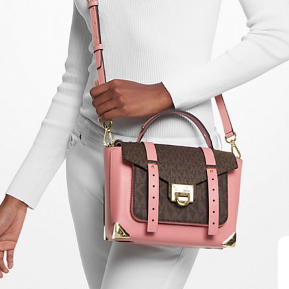 MICHAEL KORS
Manhattan Medium Leather and Logo Satchel PRIMROSE BROWN SIGNATURE - Picture 3 of 16